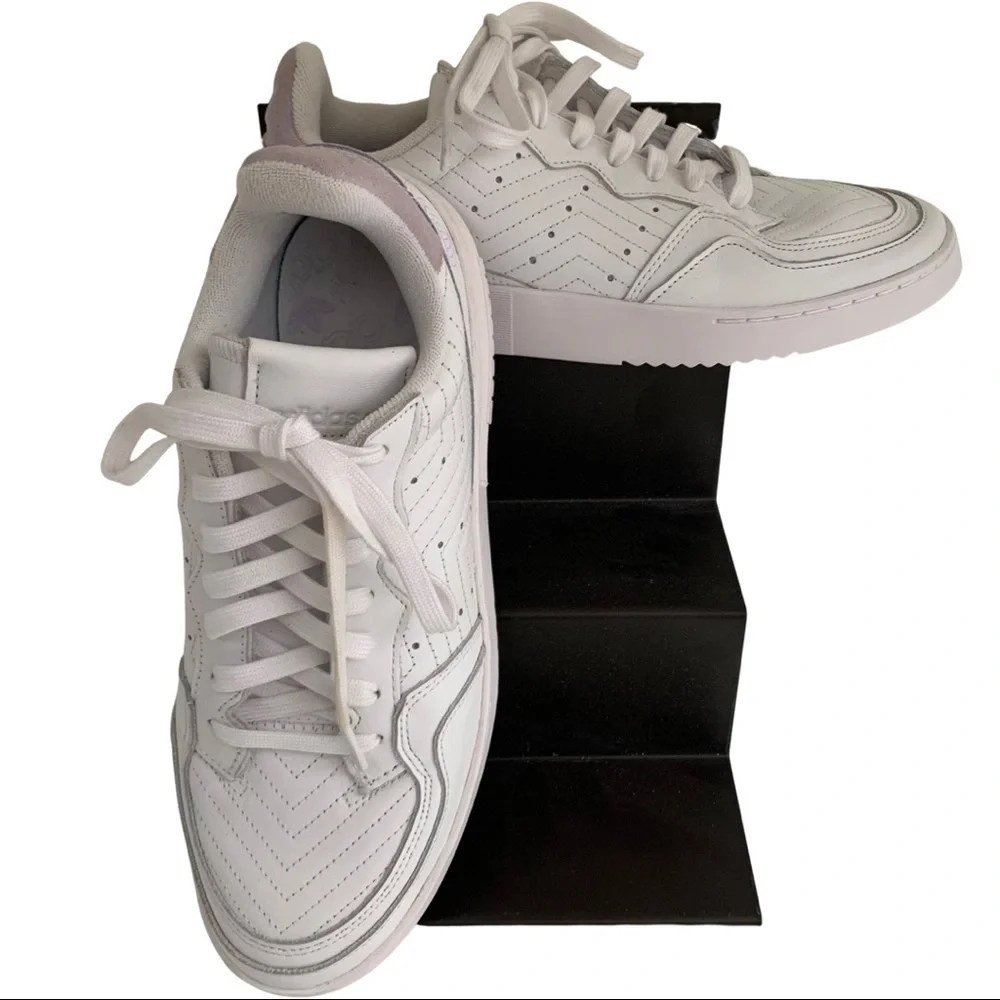ADIDAS Supercourt Leather Sneakers Cloud White Lilac Tennis Athletic Size 10 - Picture 5 of 16
